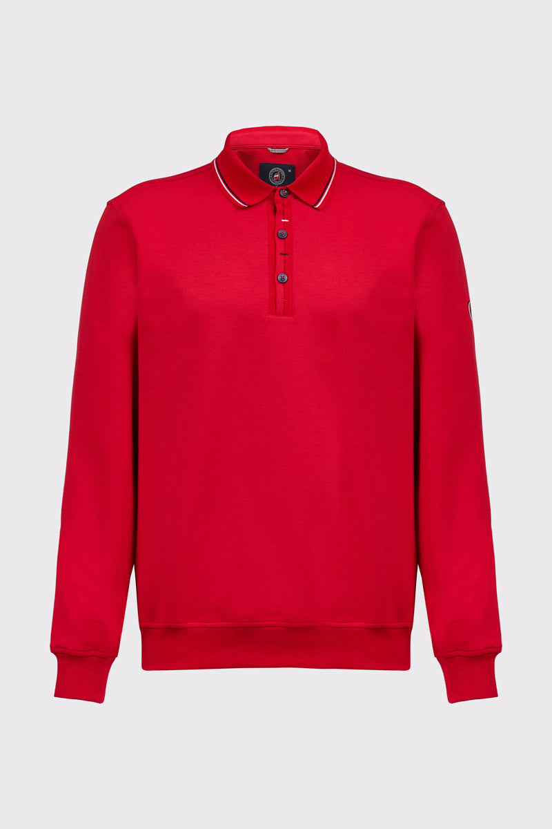 Sweat-Polo aus reiner Baumwolle mit Knopfleiste – red #Farbe_60100 red