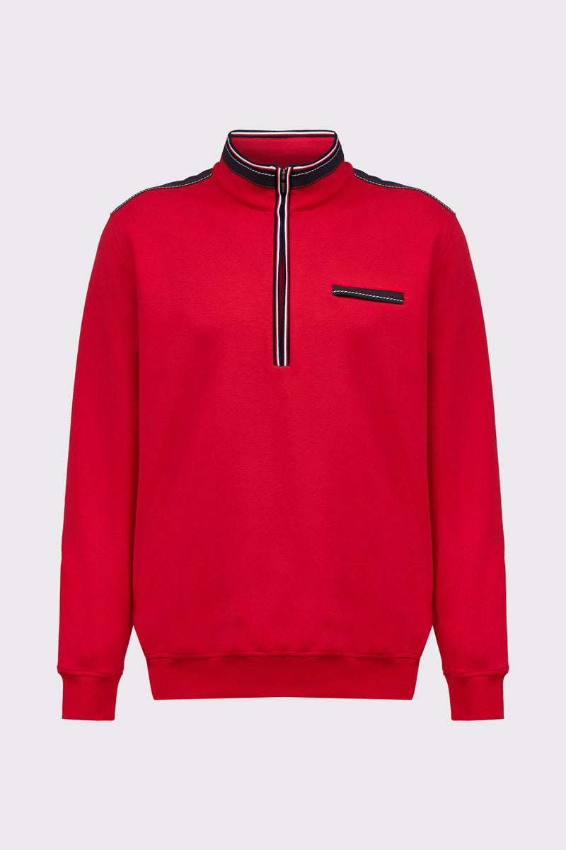 Claudio Campione Yachting Sweatshirt aus Baumwolle mit Stehkragen-Zip – red #Farbe_60100 red