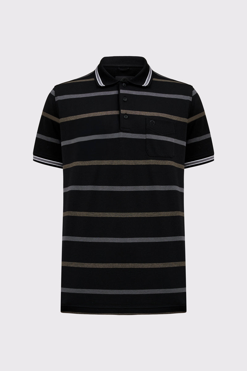 Herren Polo-Shirt mit Streifen – black combi 1 #Farbe_93011 black combi 1