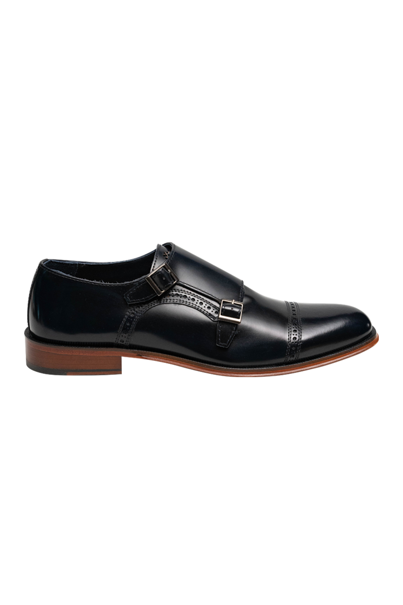 Premium CC Doppelmonk aus Glattleder mit Doppel-Schnalle, in Braun, Navy und Schwarz.