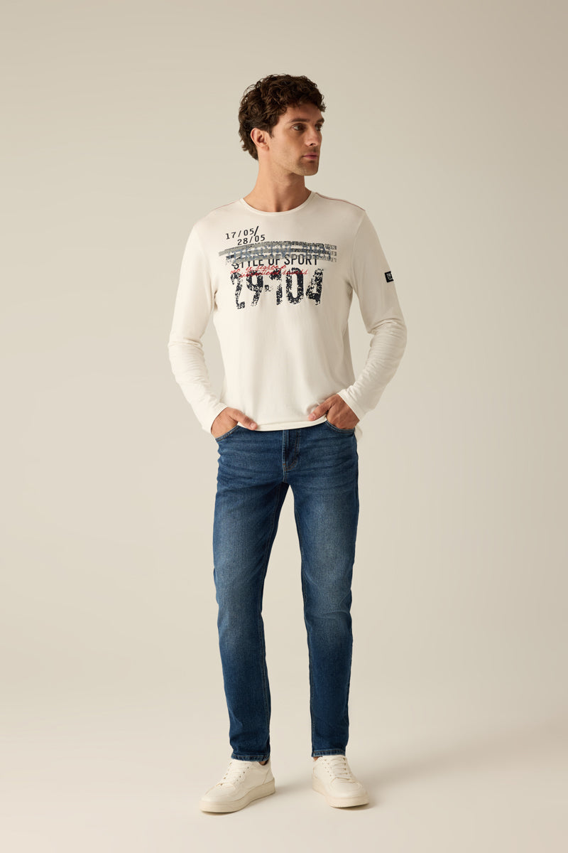 Modern & Maskuline Herren Langarm-T-Shirt in Offwhite