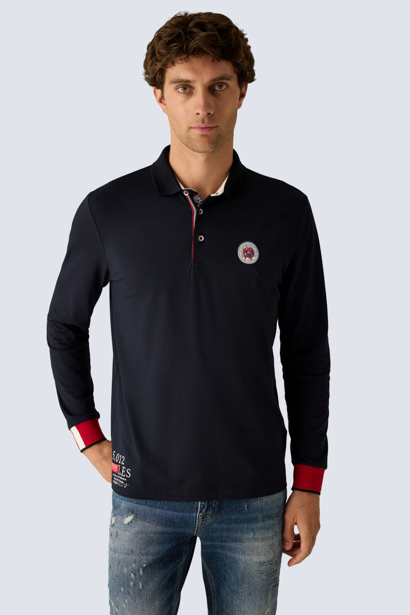 Men's navy polo shirt with long sleeves