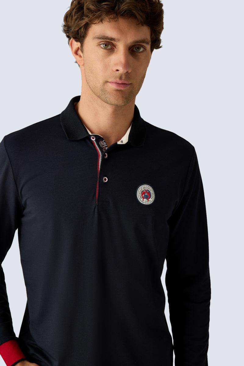 Men's navy polo shirt with long sleeves