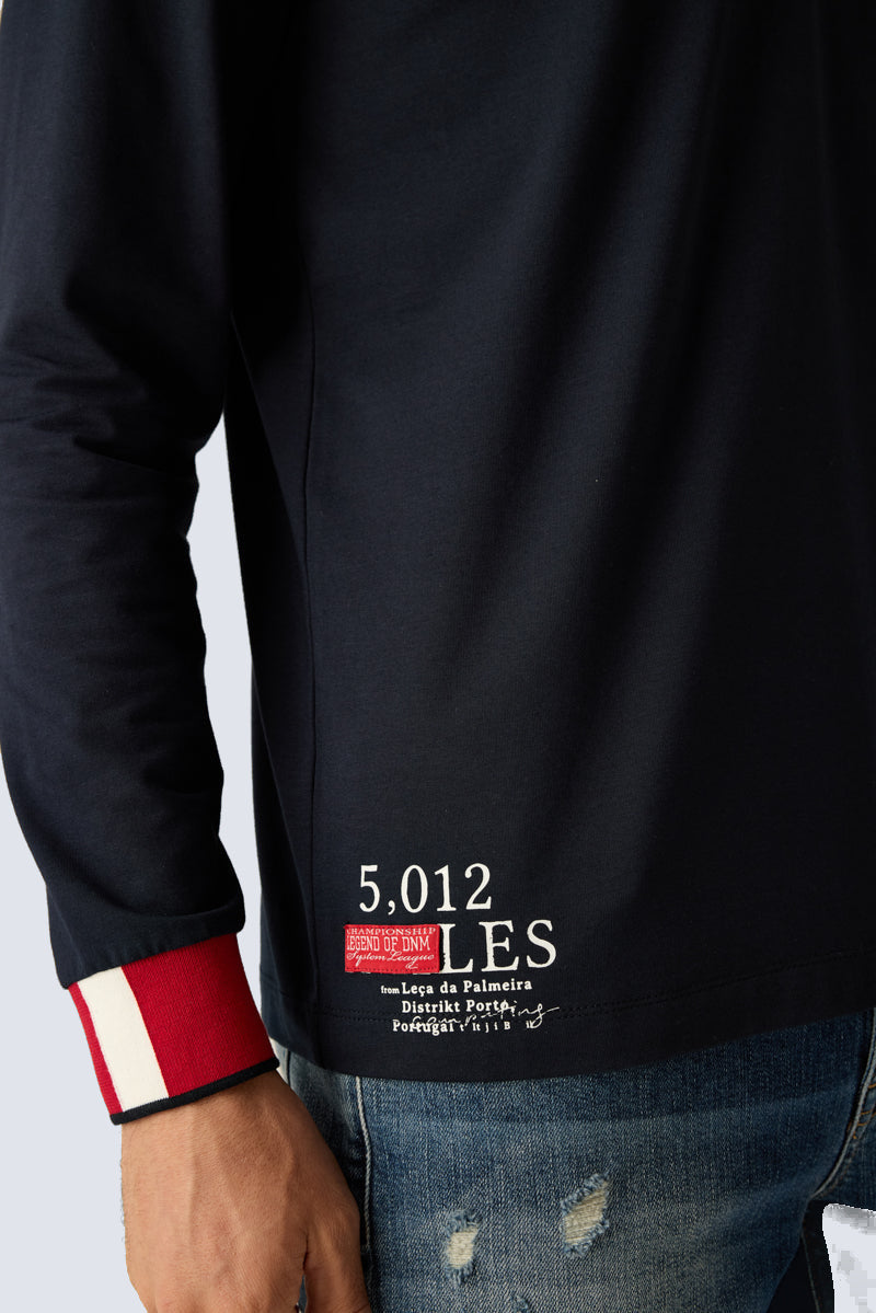 Men's navy polo shirt with long sleeves