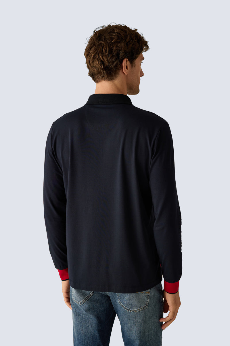 Men's navy polo shirt with long sleeves