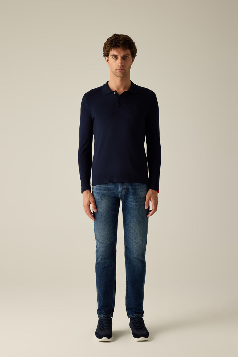 Herren Strickpolo navy