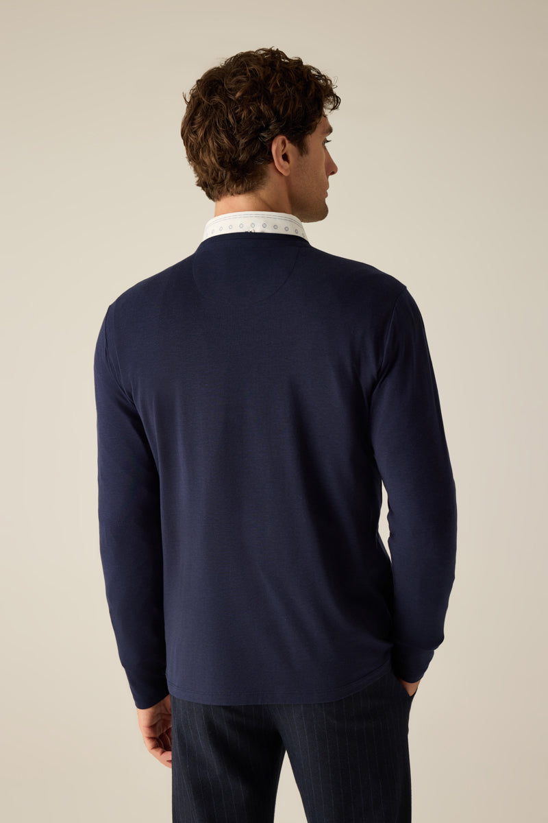 Herren Langarmshirt Navy mit Print