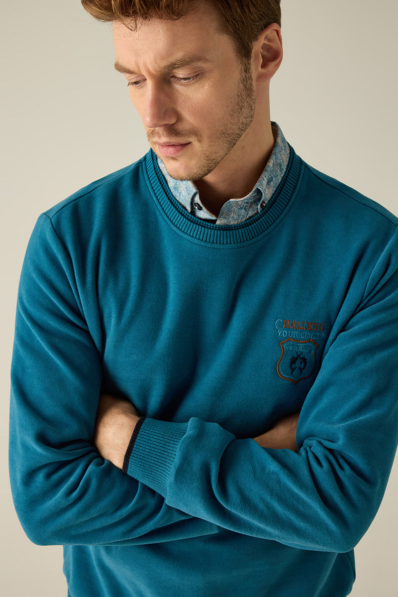 Herren-Sweatpullover – Premium-Look mit Rundhals, Logostickerei und Kontrastbündchen, vielseitig für Business und Freizeit.