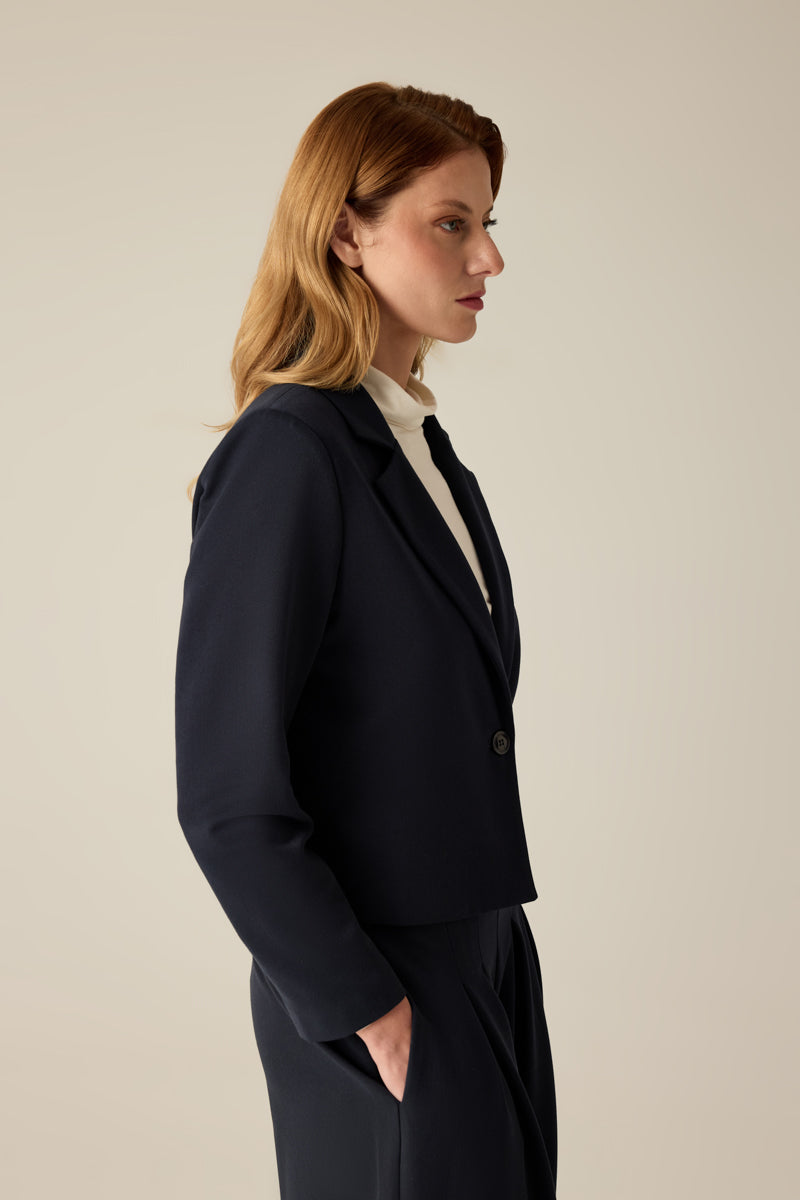 Damen Blazer Modern Fit – Kurz Geschnitten Navy