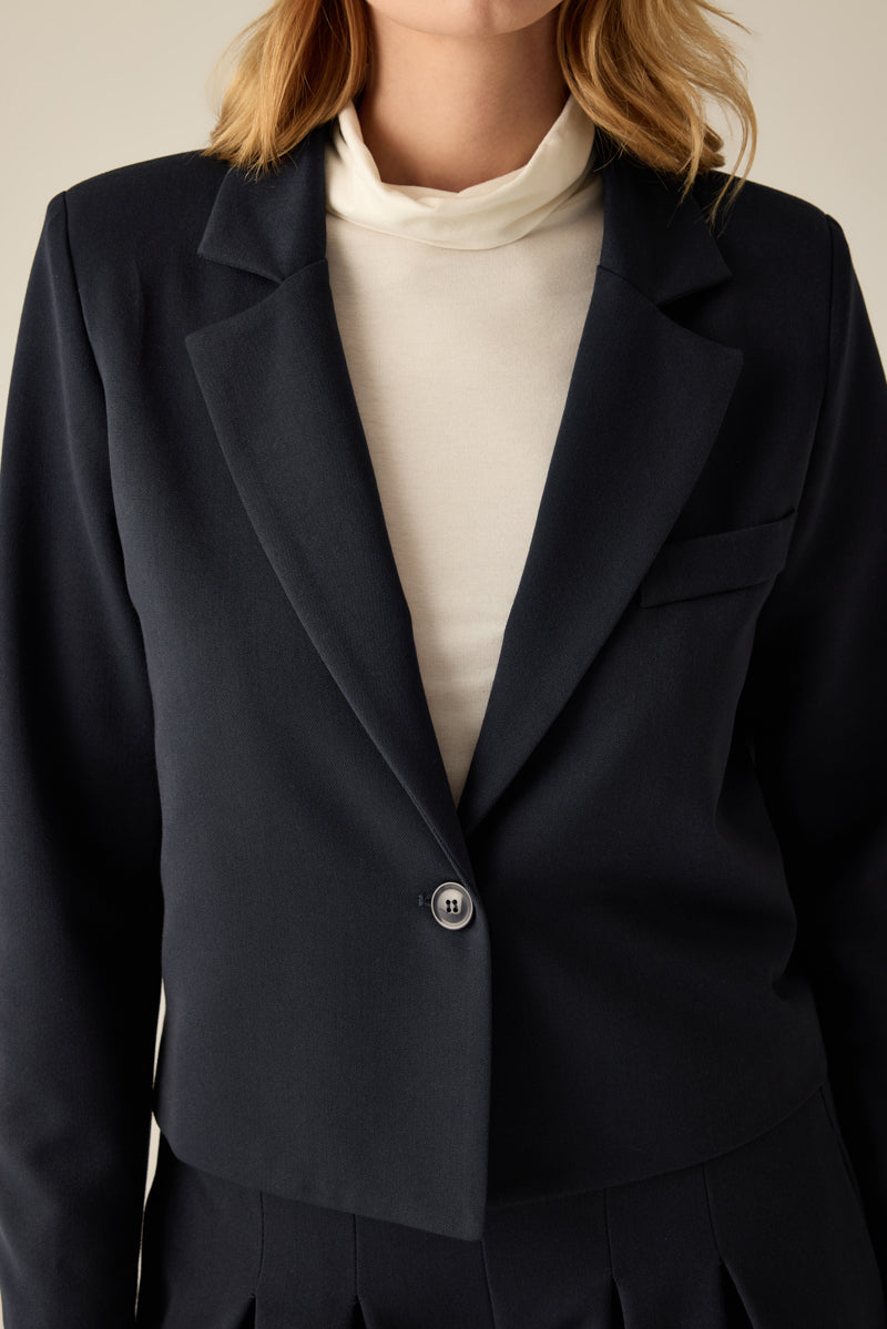 Damen Blazer Modern Fit – Kurz Geschnitten Navy