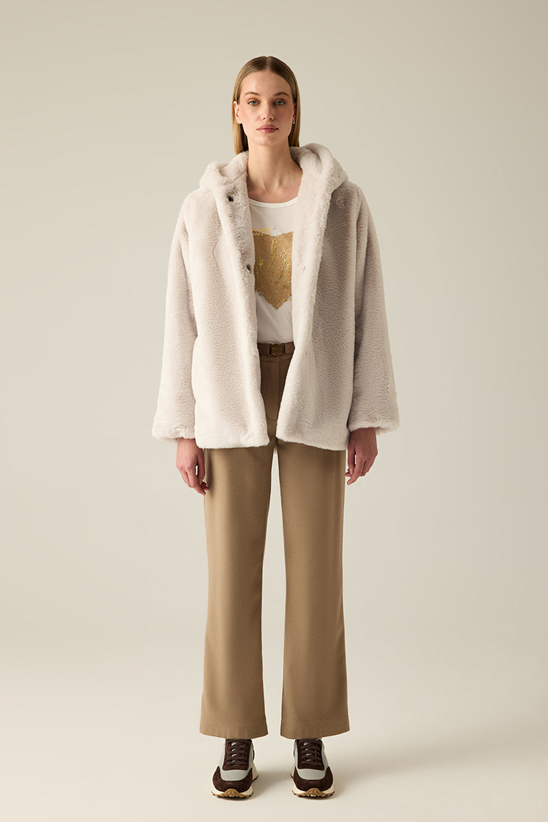 Damen Coat Hooded – Kapuzenmantel in Creme