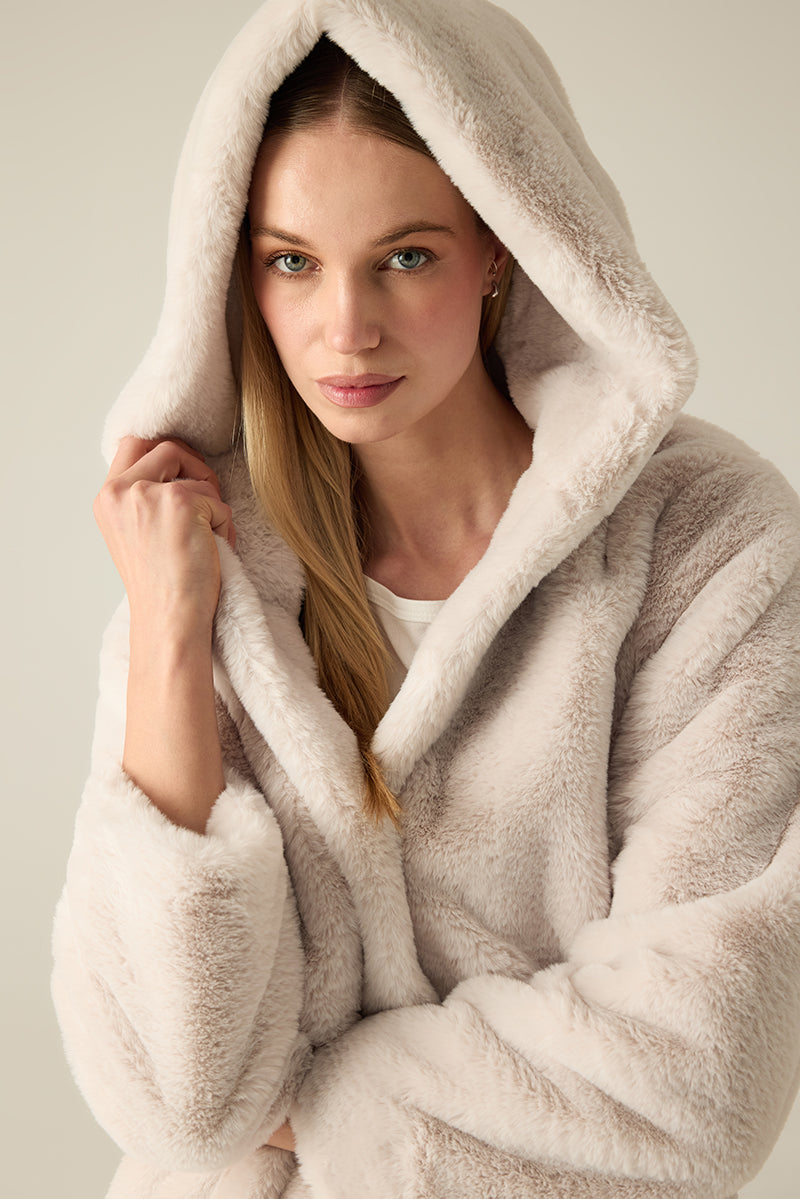 Damen Coat Hooded – Kapuzenmantel in Creme