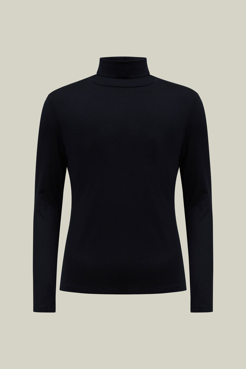 Damen Langarmshirt Black – Rollkragen Basic Top