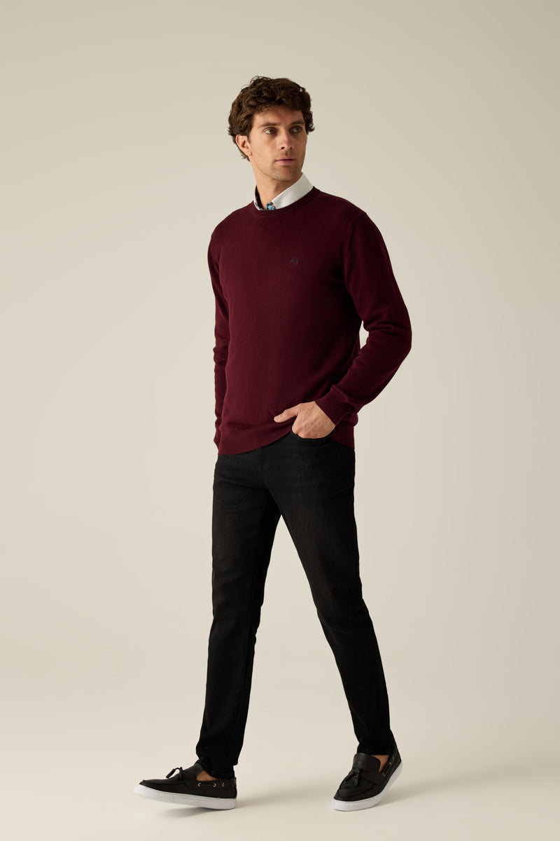 Herren Pullover Bordeaux Rundhals mit Logo