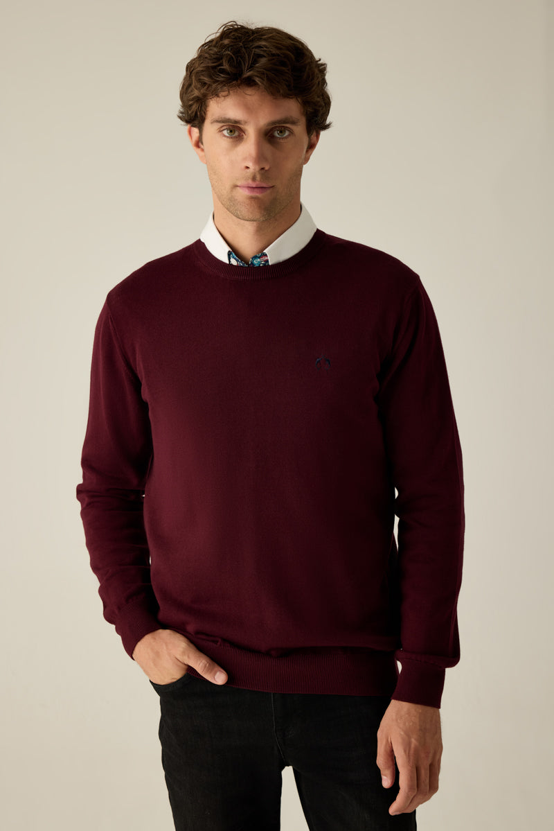 Herren Pullover Bordeaux Rundhals mit Logo