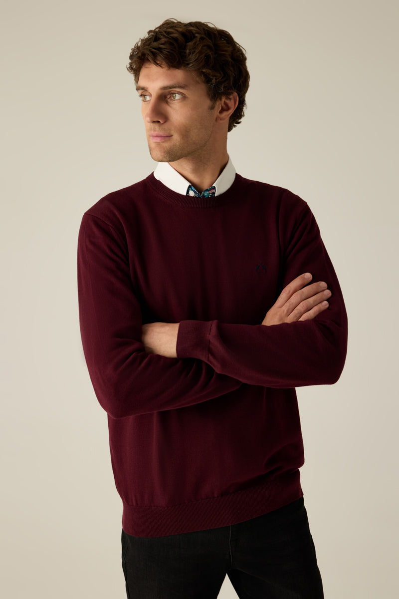 Herren Pullover Bordeaux Rundhals mit Logo