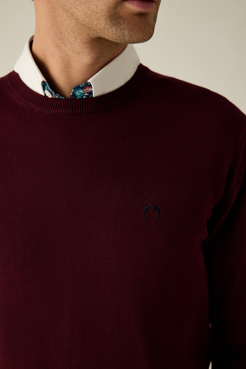 Herren Pullover Bordeaux Rundhals mit Logo