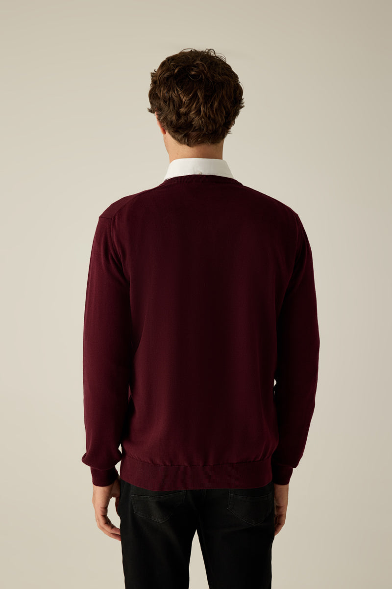 Herren Pullover Bordeaux Rundhals mit Logo