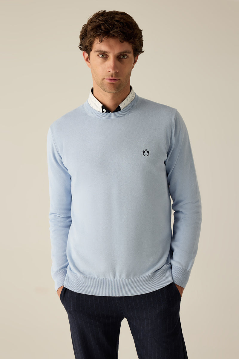 Herren Pullover Blue Rundhals Logo