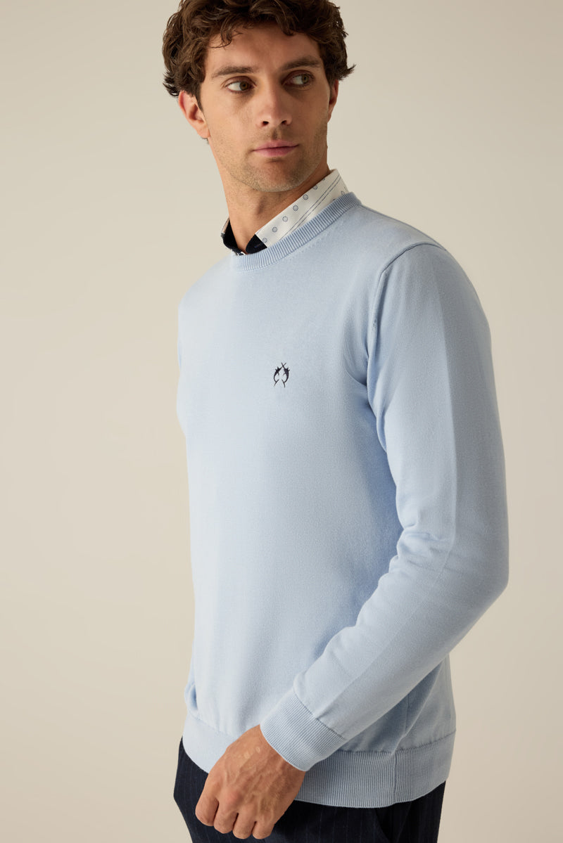 Herren Pullover Blue Rundhals Logo