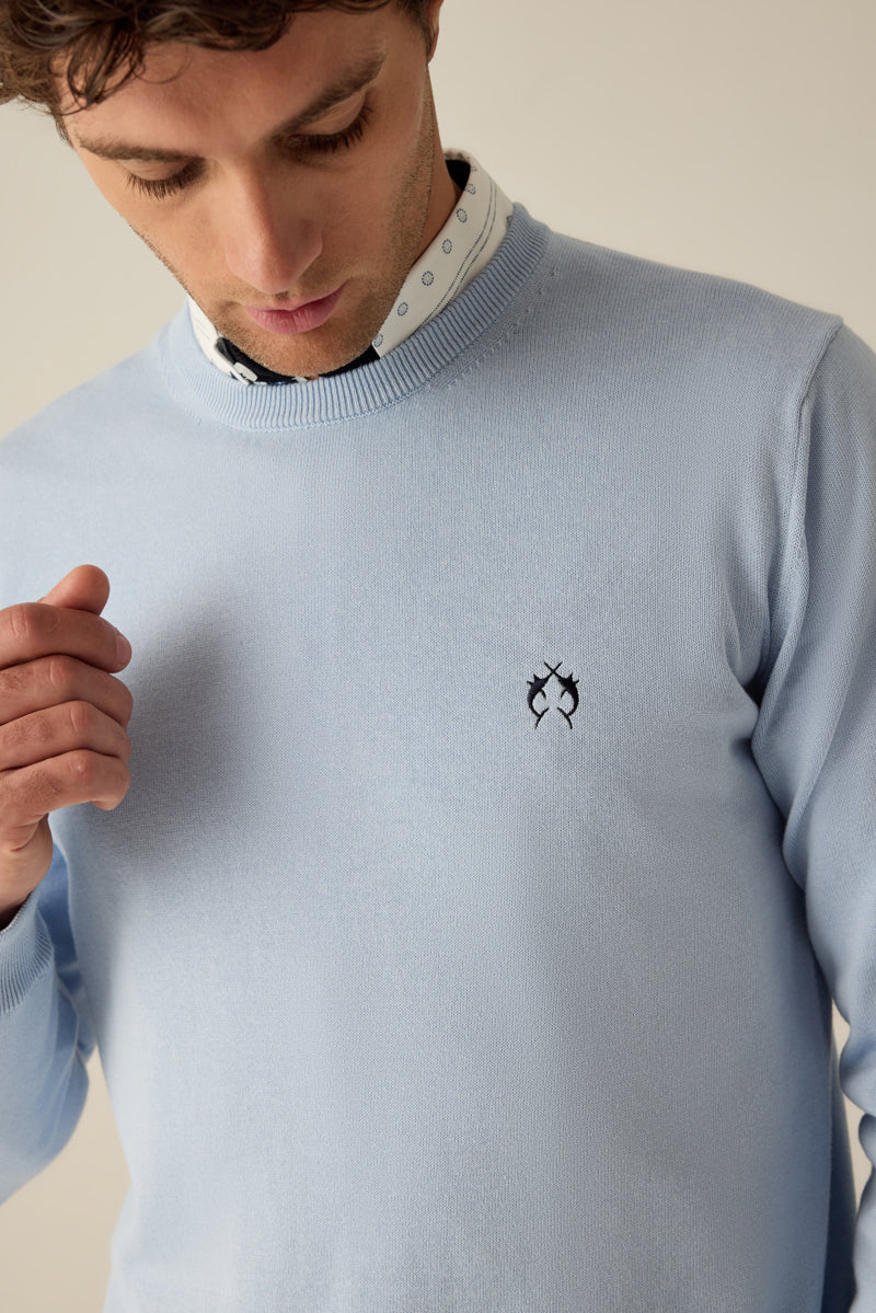 Herren Pullover Blue Rundhals Logo
