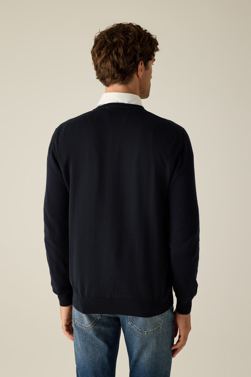 Herren Pullover Navy Rundhals Red Logo