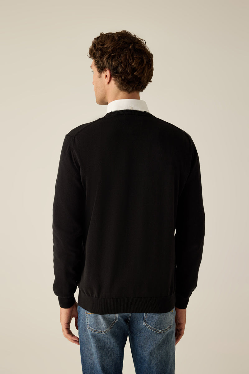 Herren Pullover Black Rundhals Ton-in-Ton Logo