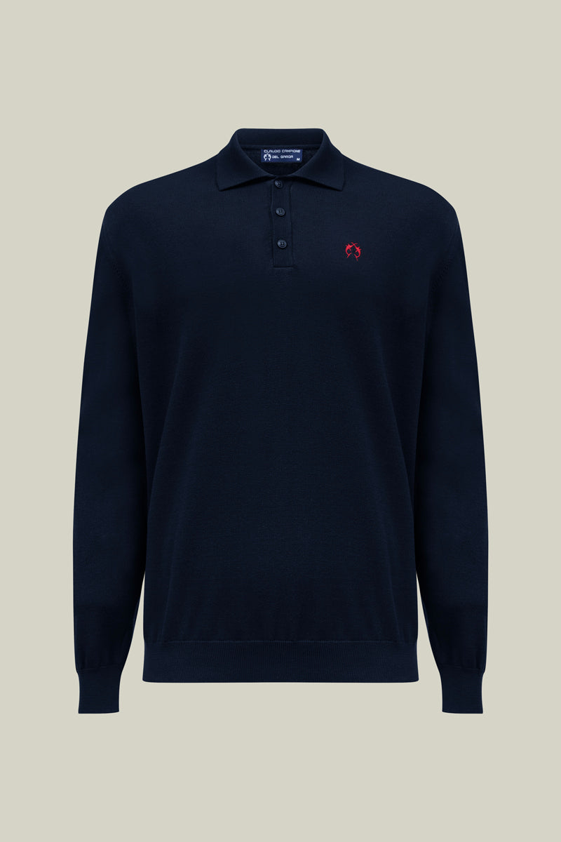 Herren Polopullover Navy Langarm Red Logo