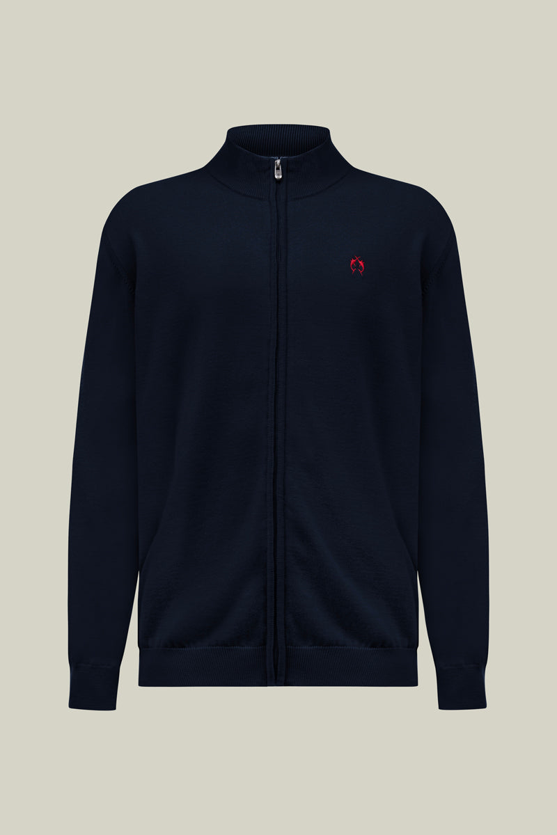 Feinstrick Strickjacke mit Reißverschluss – Navy
