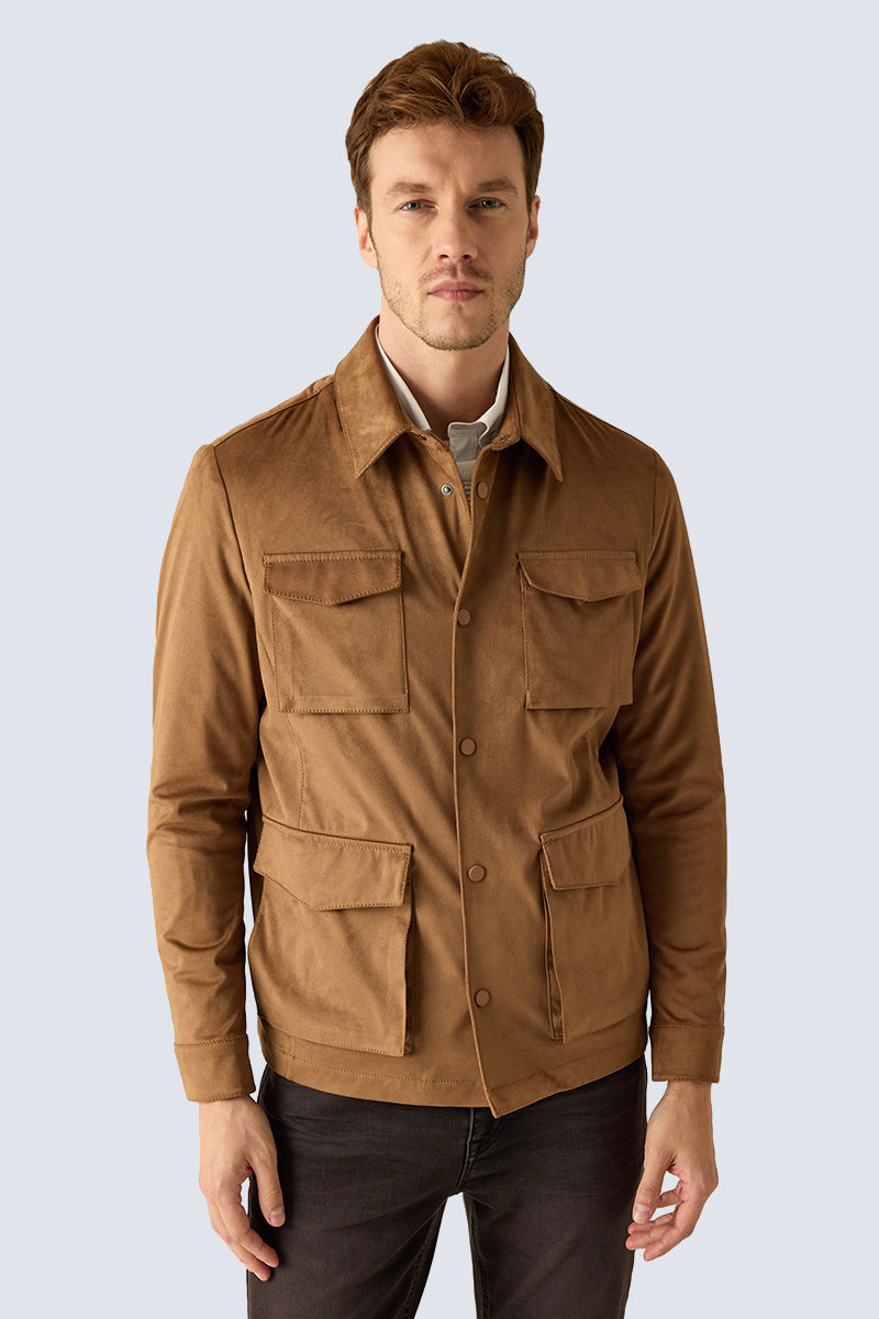 Men's safari jacket camel brown – suede look