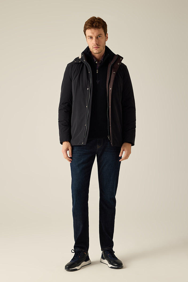 Herren Winterjacke Navy – Abnehmbare Kapuze