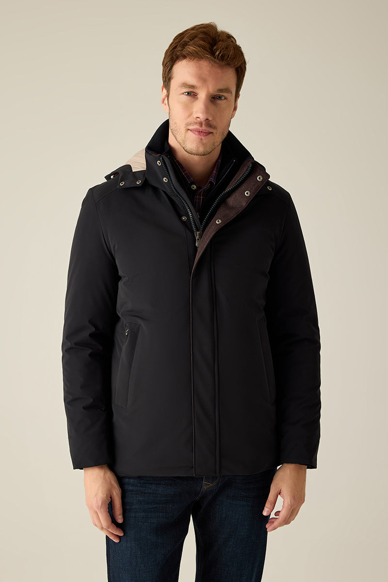 Herren Winterjacke Navy – Abnehmbare Kapuze