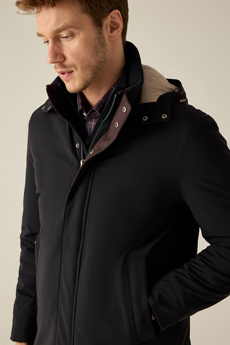 Herren Winterjacke Navy – Abnehmbare Kapuze
