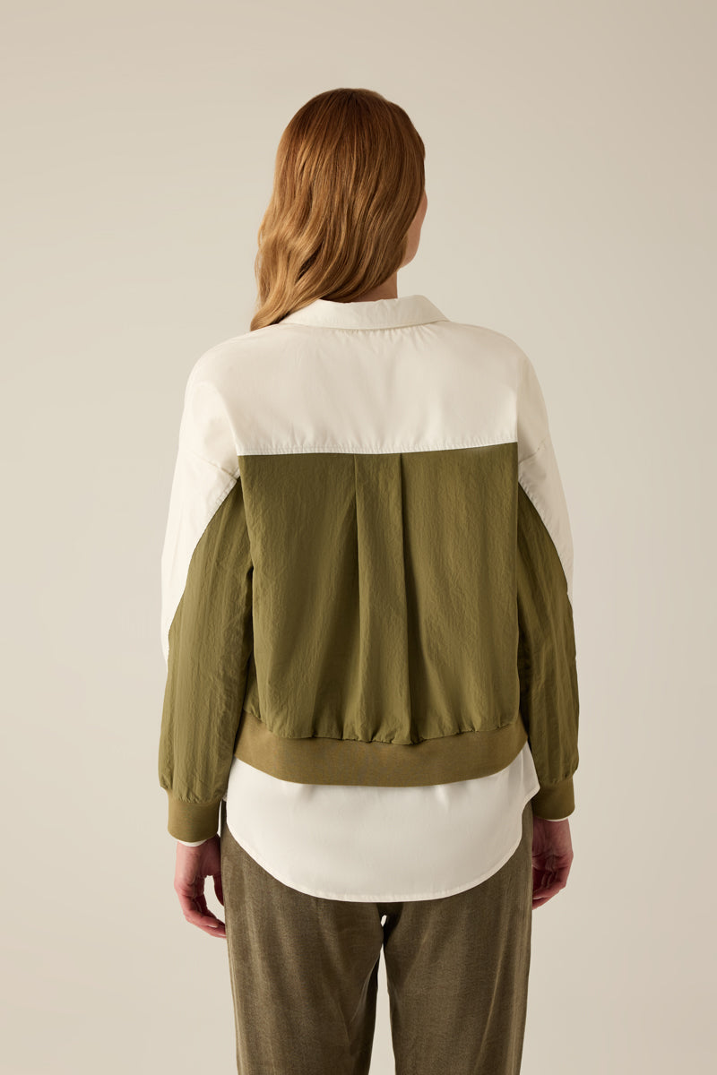 Damen Hemdbluse Zweifarbig – Creme & Khaki