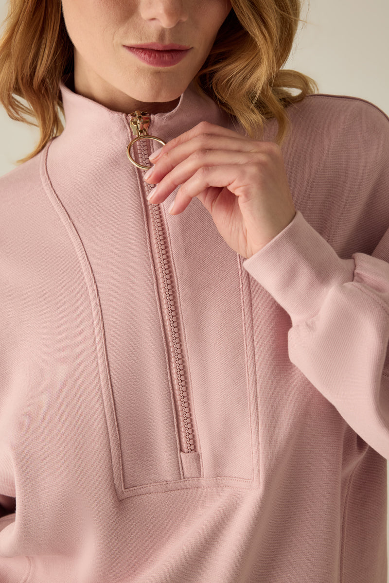 Damen Sweatshirt Rosa – Halbzip mit Stehkragen