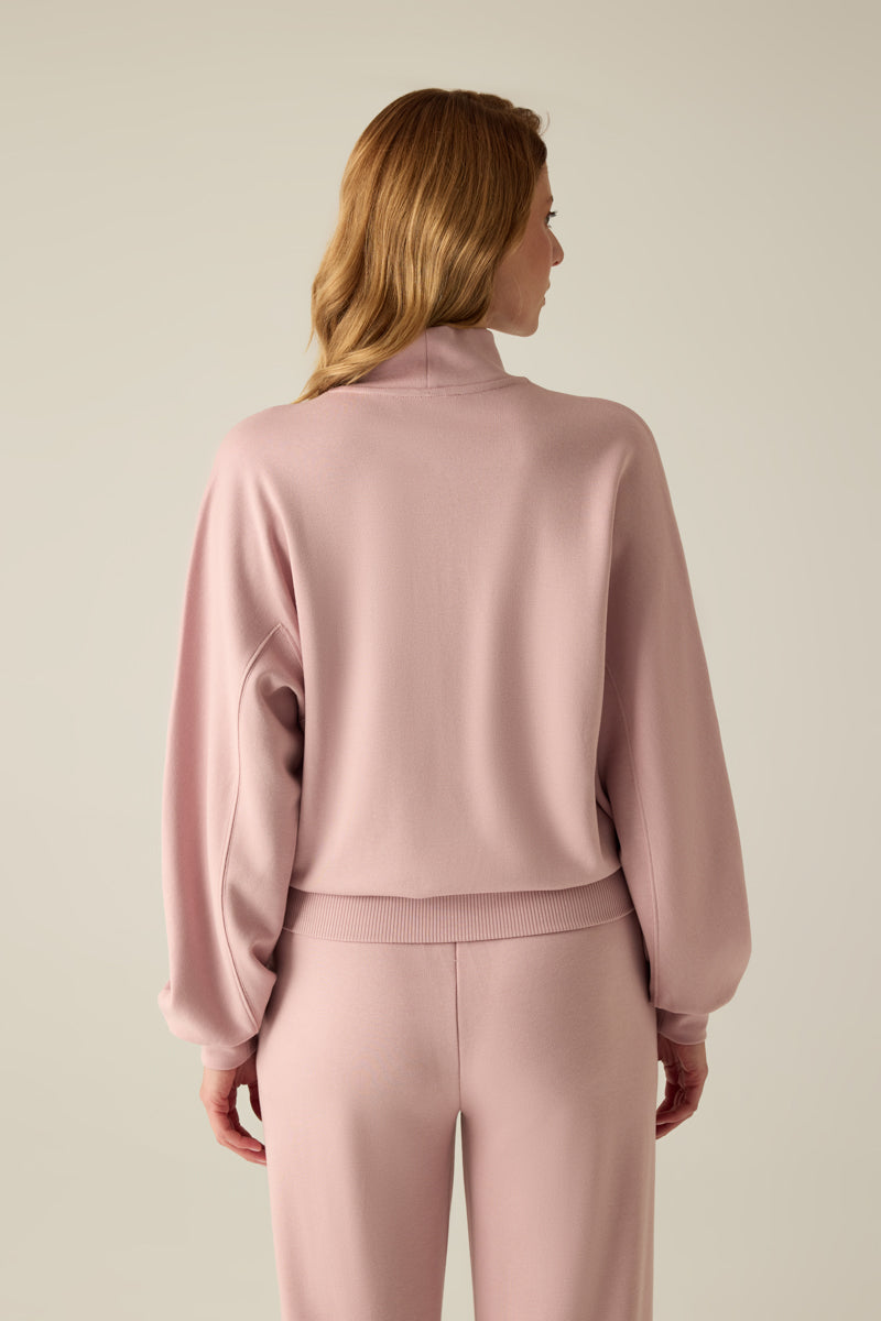 Damen Sweatshirt Rosa – Halbzip mit Stehkragen
