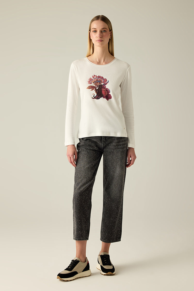 Kadın uzun kollu gömlek çiçek baskısı