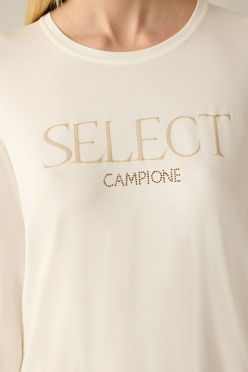 Cremefarbene Damenbluse mit Logo-Stickerei