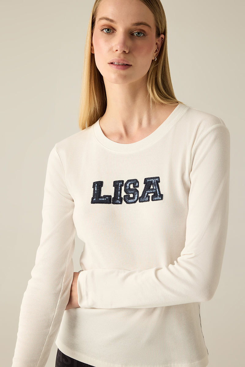 Langarmshirt aus Ripp-Jersey mit Rundhals & Pailletten-Stickerei – ideal für jeden Anlass.
