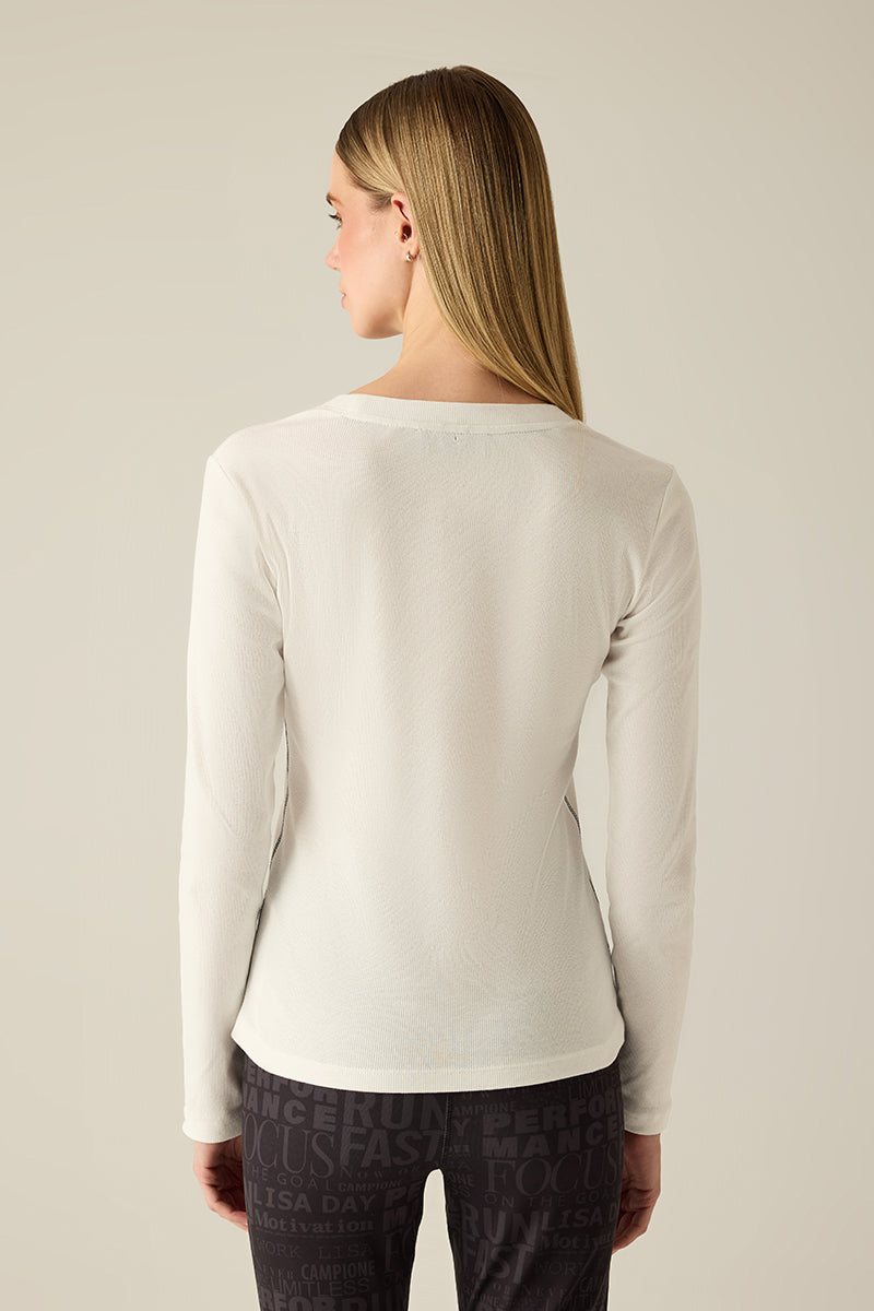 Langarmshirt aus Ripp-Jersey mit Rundhals & Pailletten-Stickerei – ideal für jeden Anlass.