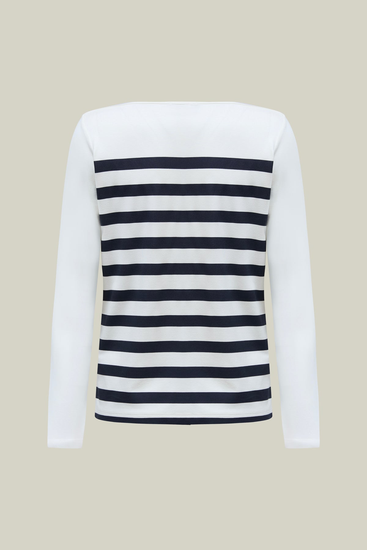 T-shirt with navy stripes and sequins.