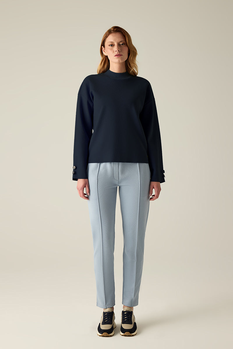 Women's navy sweatshirt with button detail