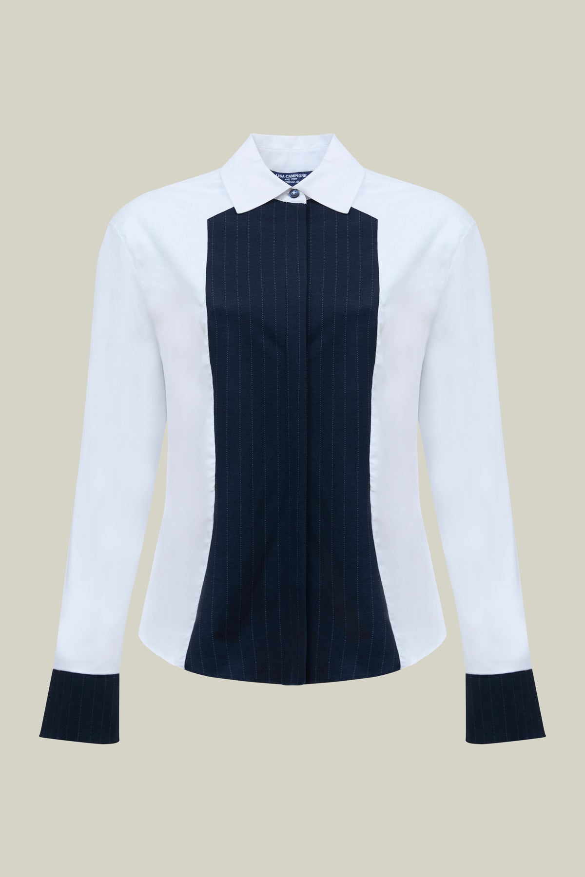 Damenhemd mit Kontrast-Panel – White & Navy