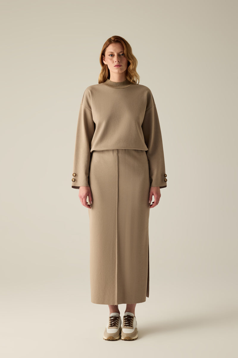 Damen Rock – Eleganter Maxirock in Camel