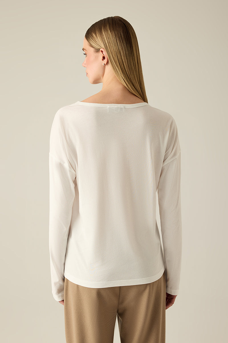Longsleeve mit goldfarbenem Pailletten-Print – edel, bequem und ein stylischer Eyecatcher im Baumwoll-Modal-Mix.