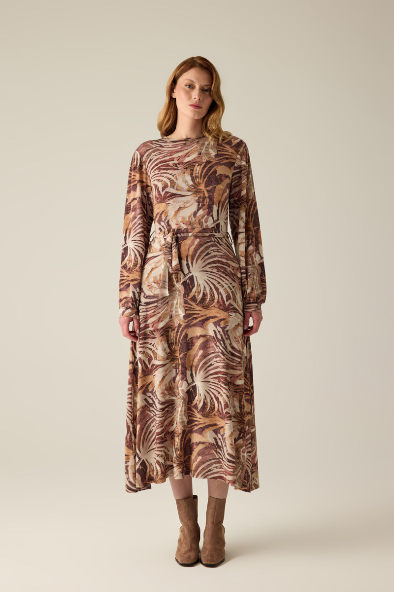 Damenkleid mit Blattmuster – Brown