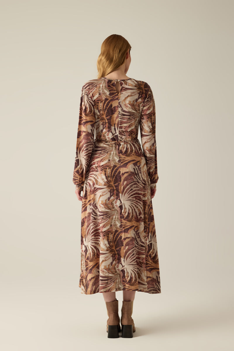 Damenkleid mit Blattmuster – Brown