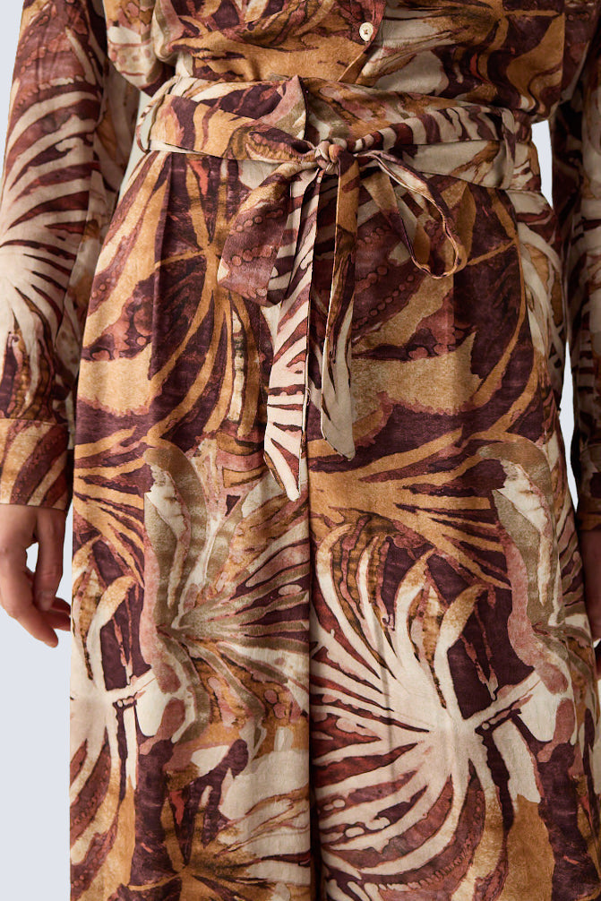 Damenhose mit Blattmuster – Brown