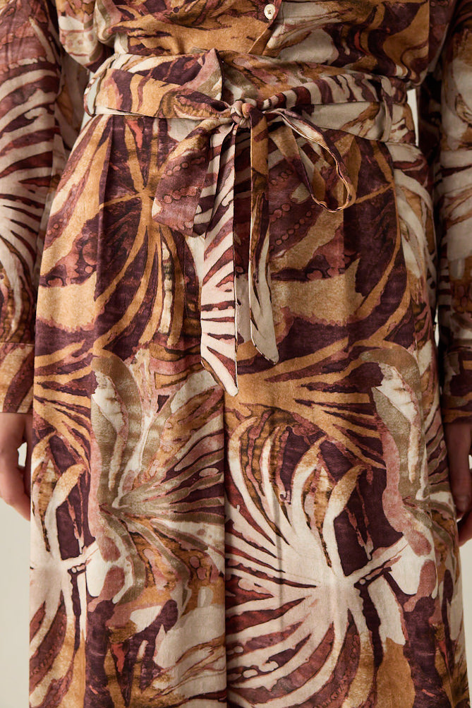 Damenhose mit Blattmuster – Braun