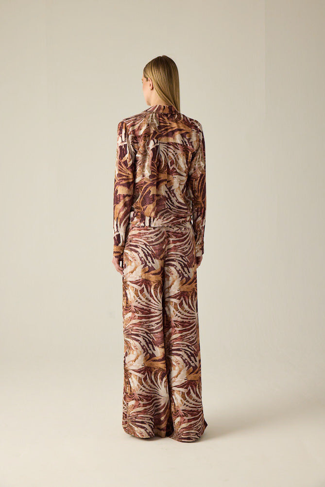 Damenhose mit Blattmuster – Braun